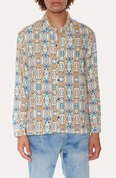 Print Long Sleeve Button-Up Shirt