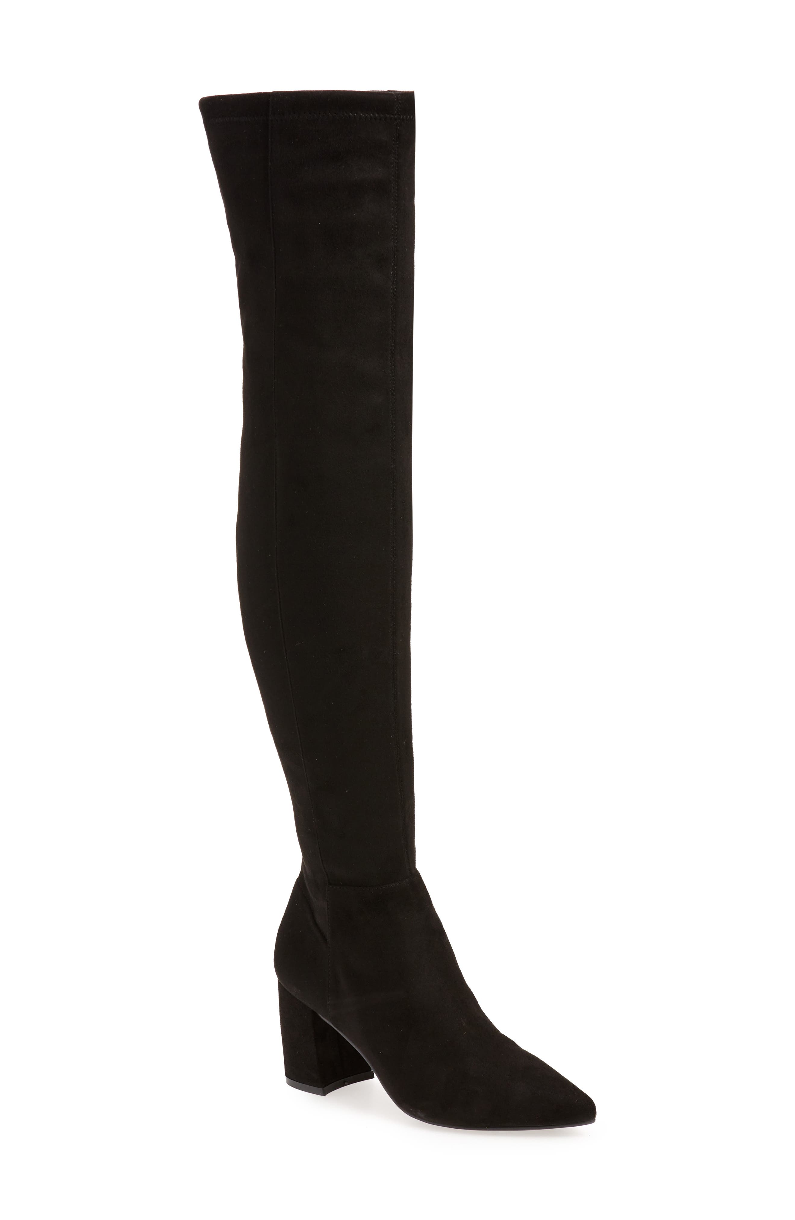 Nifty Pointed Toe Over the Knee Boot, Main, color, BLACK