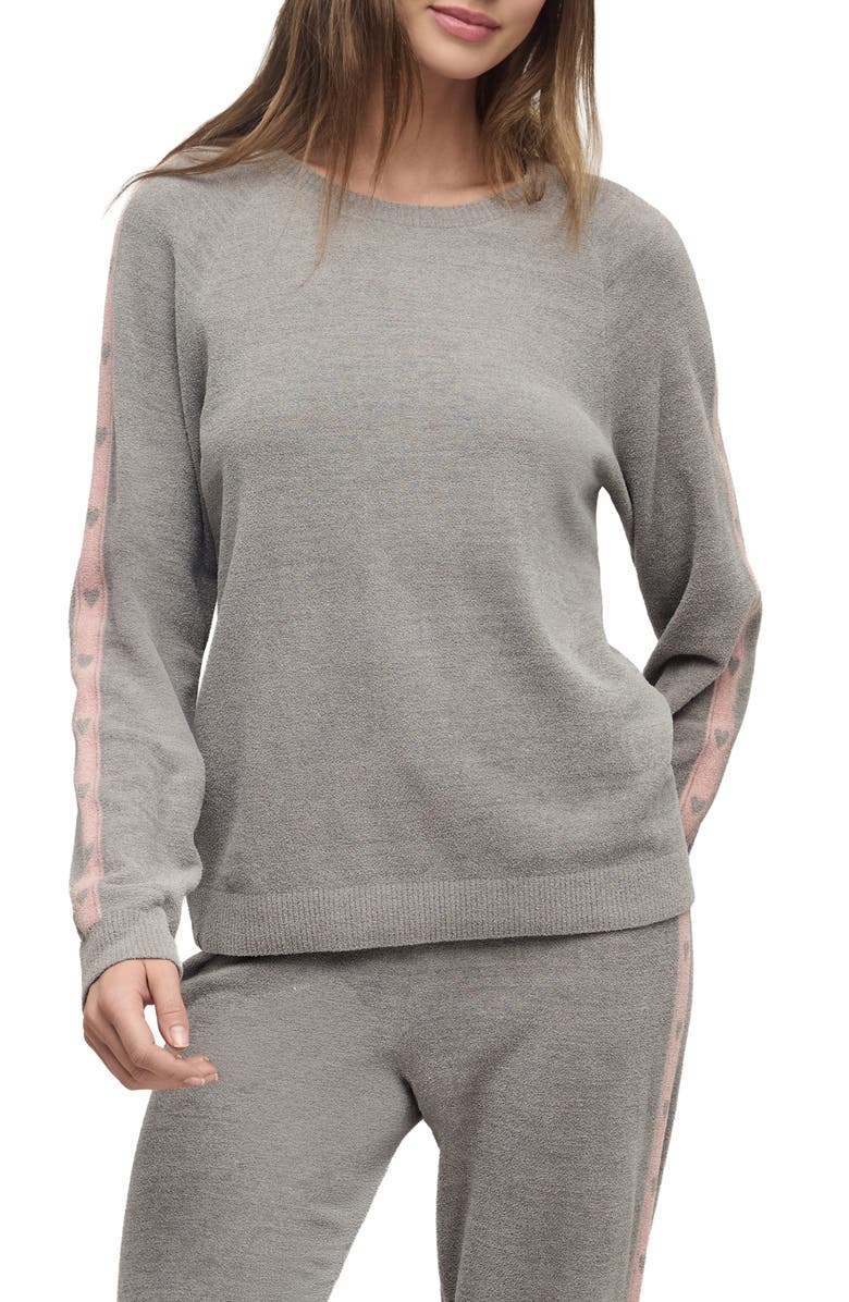 Barefoot Dreams<sup>®</sup> CozyChic<sup>®</sup> Ultra Lite<sup>®</sup> Heart Stripe Crewneck Lounge Top, Main, color, Dove Gray-Pink Sand