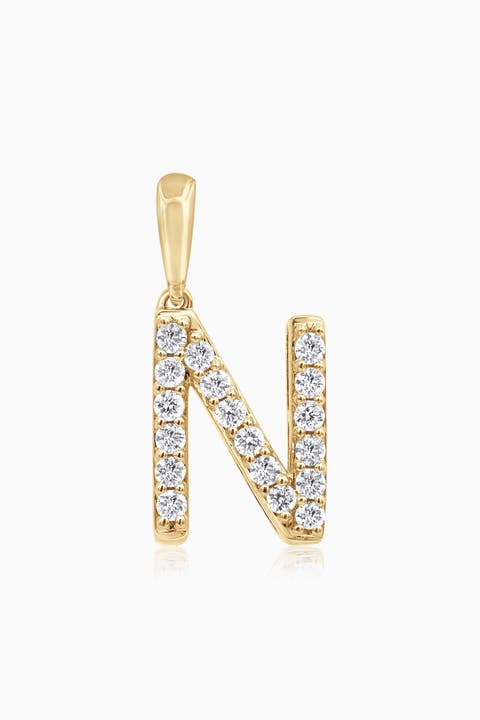 14K Gold Luxe Letter Diamond Initial Pendant Charm