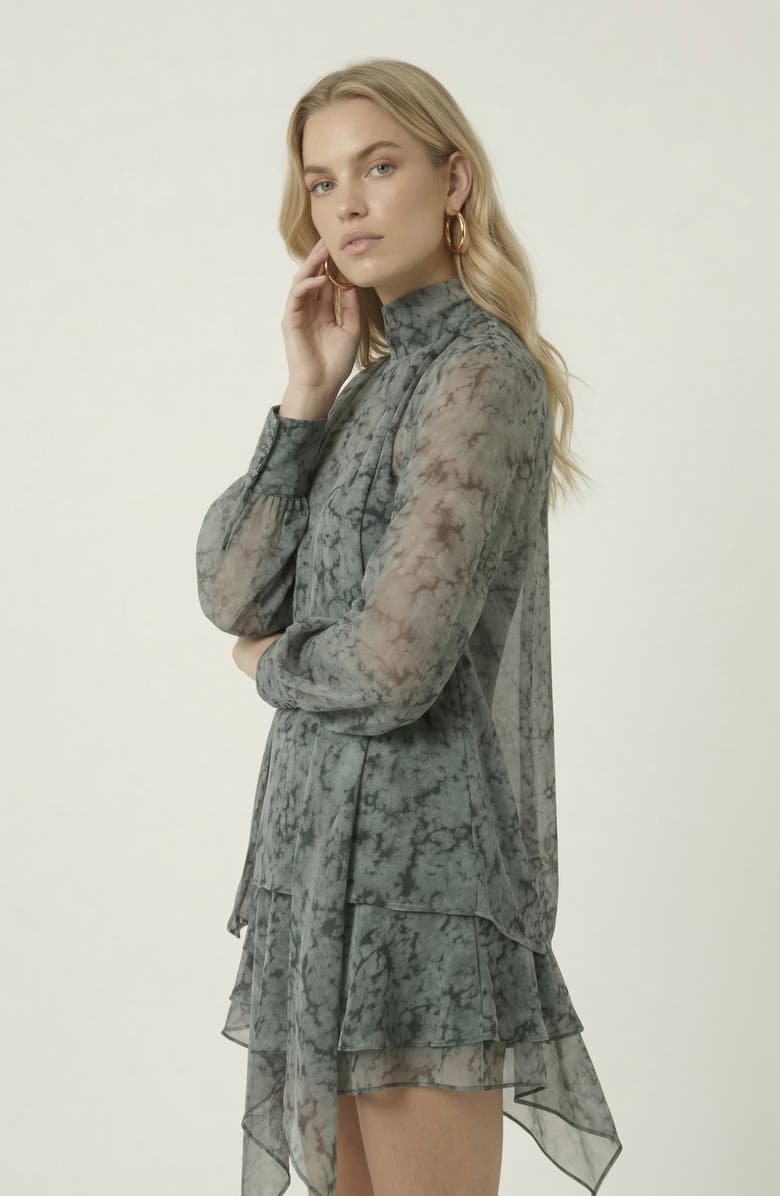 Modenaire Sheer Printed Asymmetric Top & Skirt Set, Alternate, color, Muted Grey / Blue