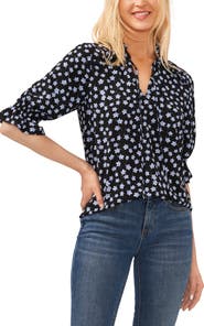 CeCe Floral Split Neck Blouse