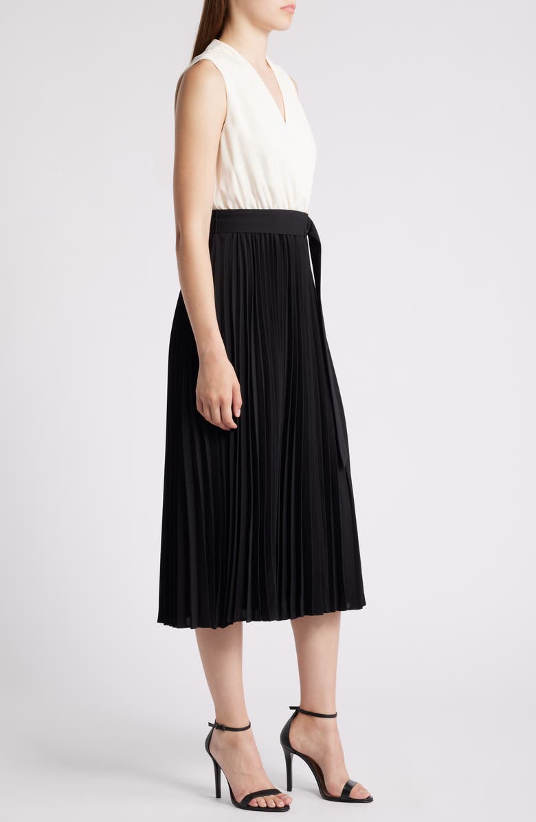 Anne Klein Pleated Belted Surplice V-Neck Dress, Alternate, color, 