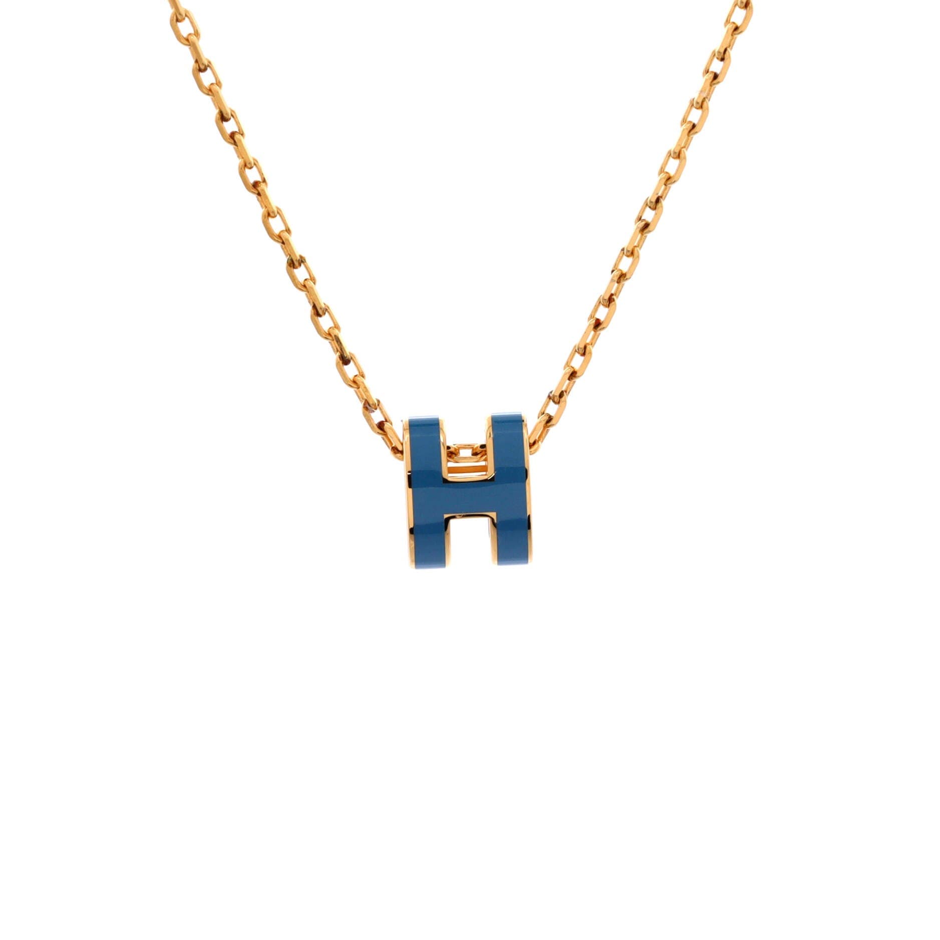 Pop H Pendant Chain Necklace Metal and Enamel Mini, Main, color, Blue