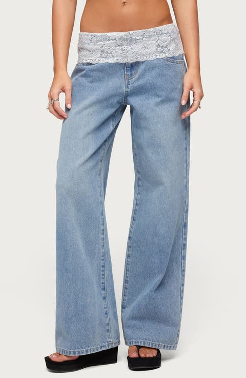 Lace Foldover Low Rise Baggy Pants