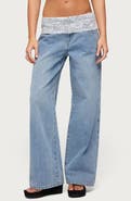 EDIKTED Lace Foldover Low Rise Baggy Pants
