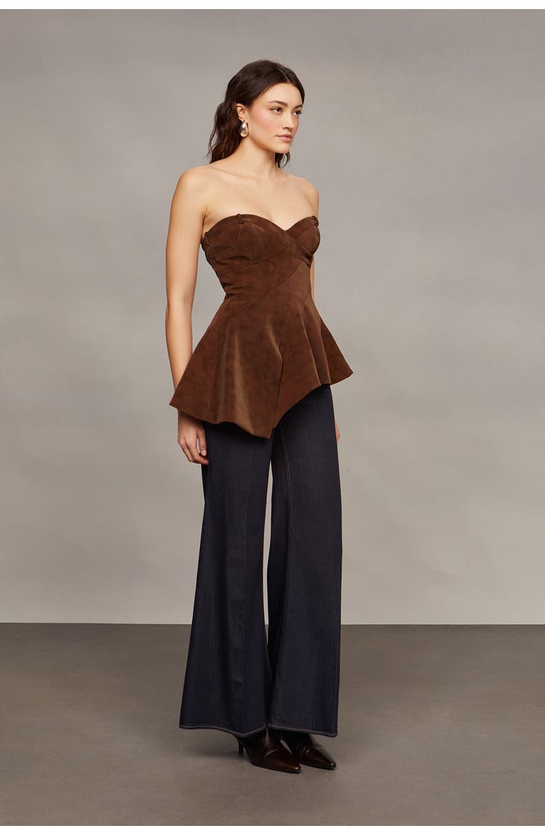 AMUR Augusta Bustier Peplum Top, Alternate, color, Toffee Swirl