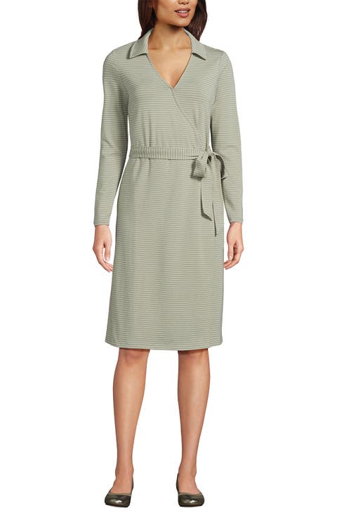 Lands' End Cotton Modal Collared Wrap Dress