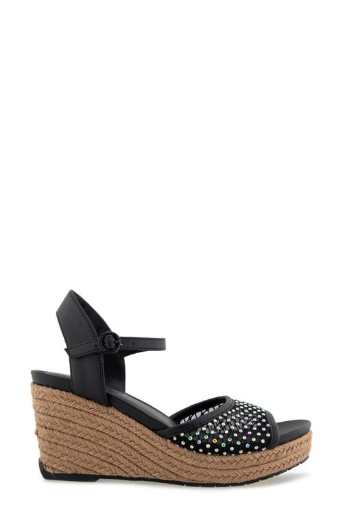 Reaction Kenneth Cole Caegan Rhinestone Mesh Espadrille Wedge Sandal In Black Mesh