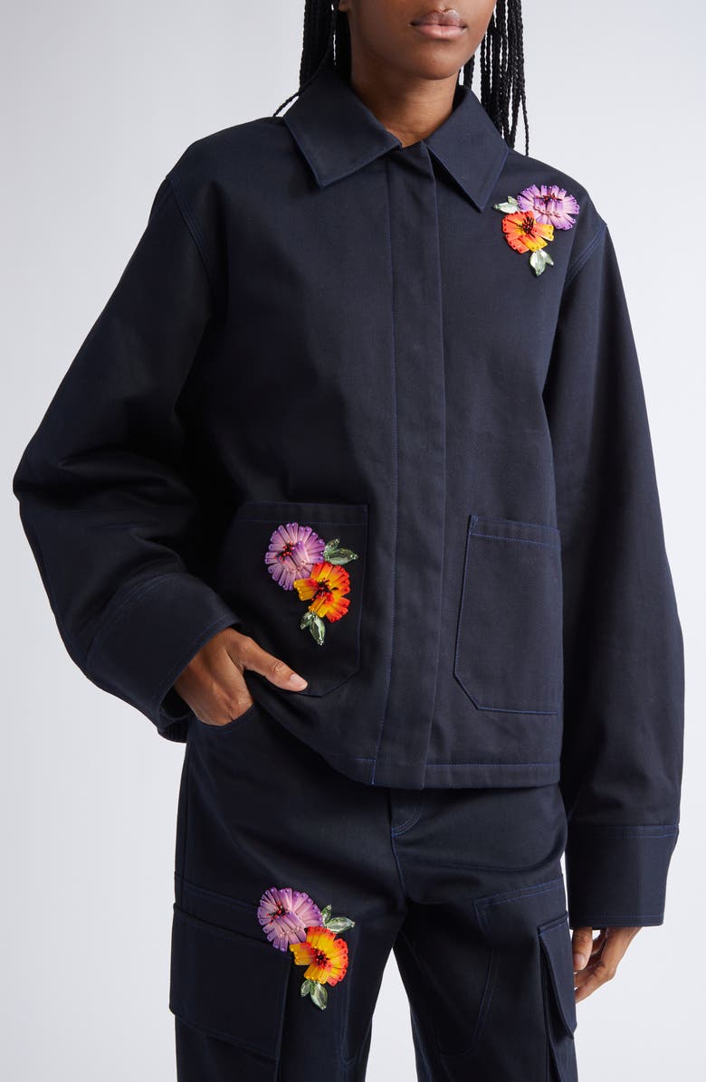 Area Flower Embellished Cargo Jacket, Alternate, color, Midnight Blue