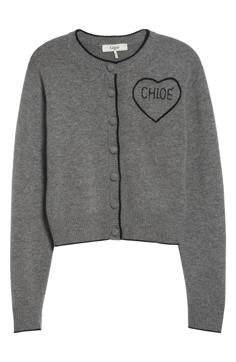 Chloé Embroidered Logo Crop Wool & Cashmere Cardigan, Alternate, color, Divine Grey
