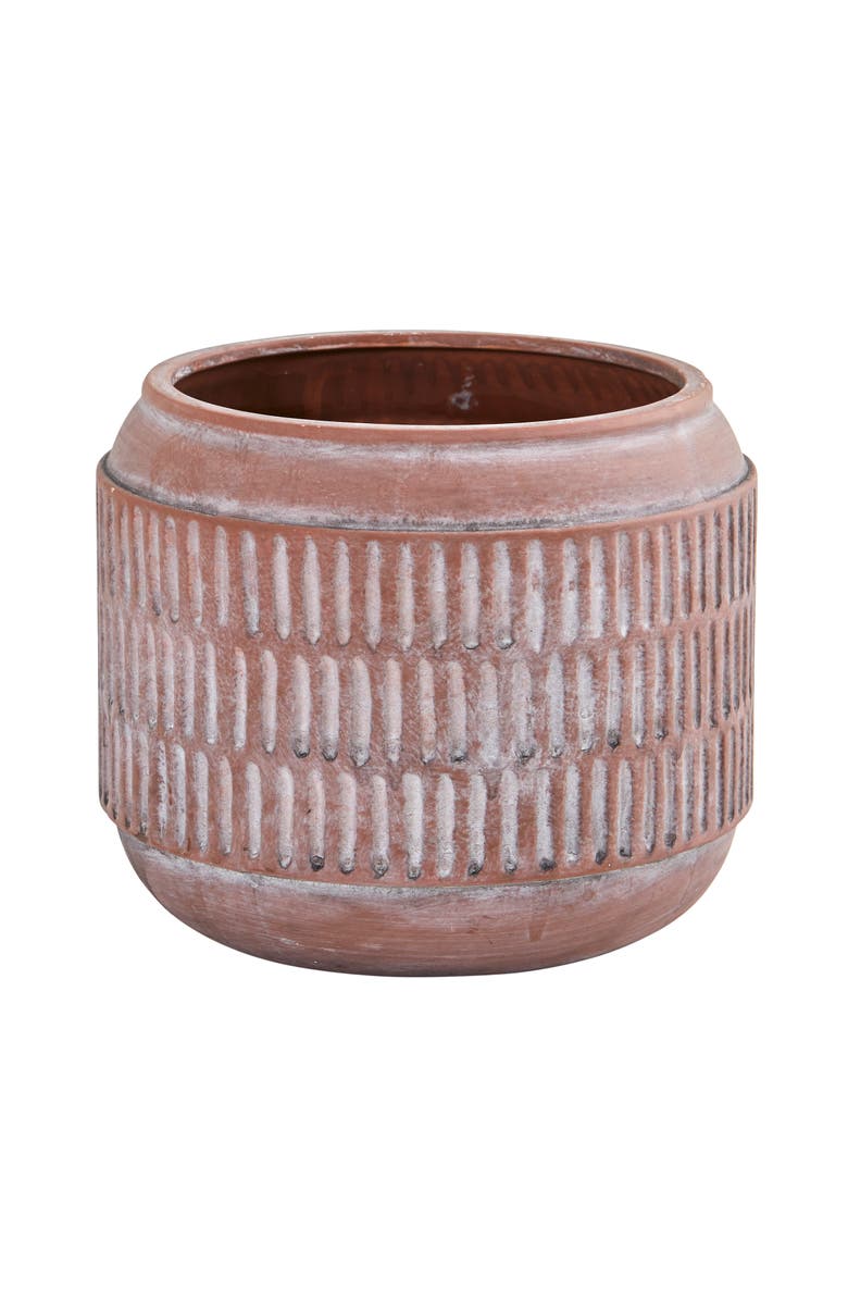 NEARLY NATURAL 8-in Boho Chic Ceramic Embossed Planter, Main, color, Brown
