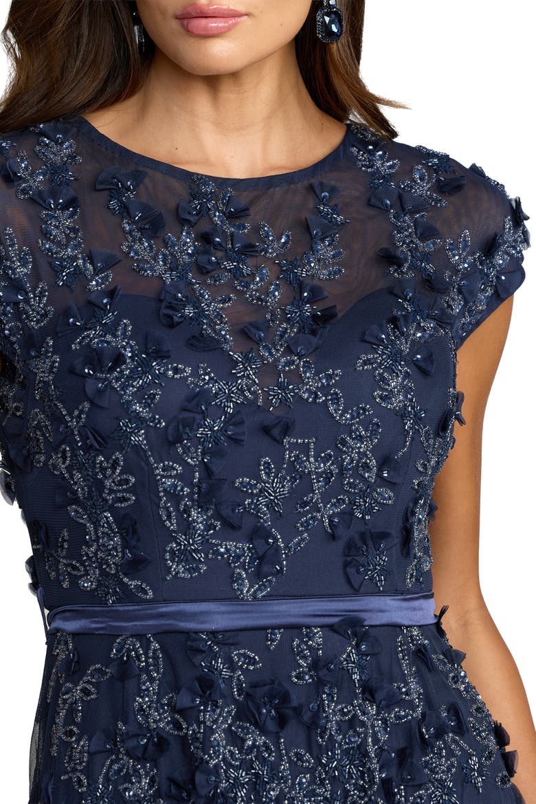Floral Embellished Mesh Short Sleeve Gown, Alternate, color, Midnight
