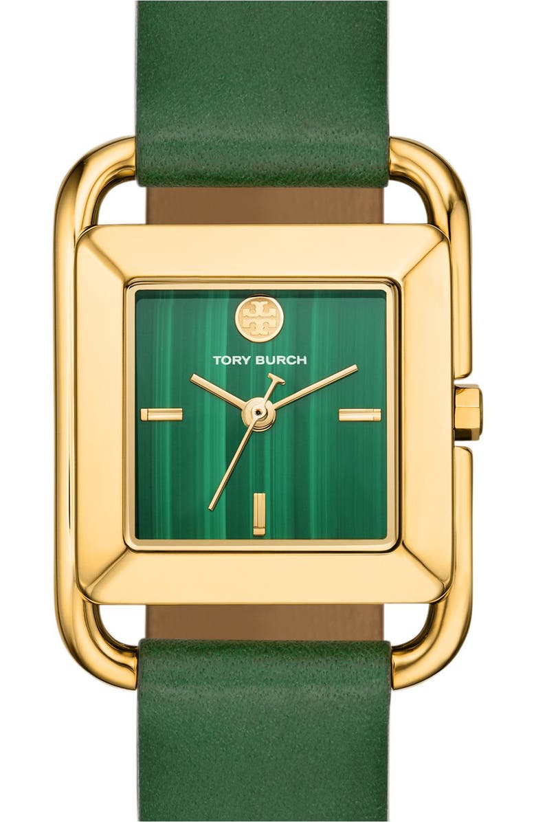 Tory Burch The Miller Square Leather Strap Watch, 24mm, Alternate, color, 