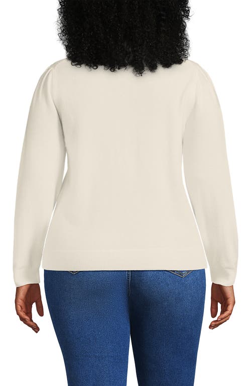 Lands' End Cashmere Puff Sleeve Crew Neck Sweater In Neutral