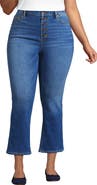 Lands' End High Rise Denim Button Front Kick Flare Crop Jeans