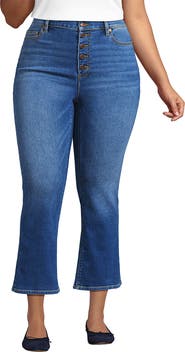 Lands' End High Rise Denim Button Front Kick Flare Crop Jeans