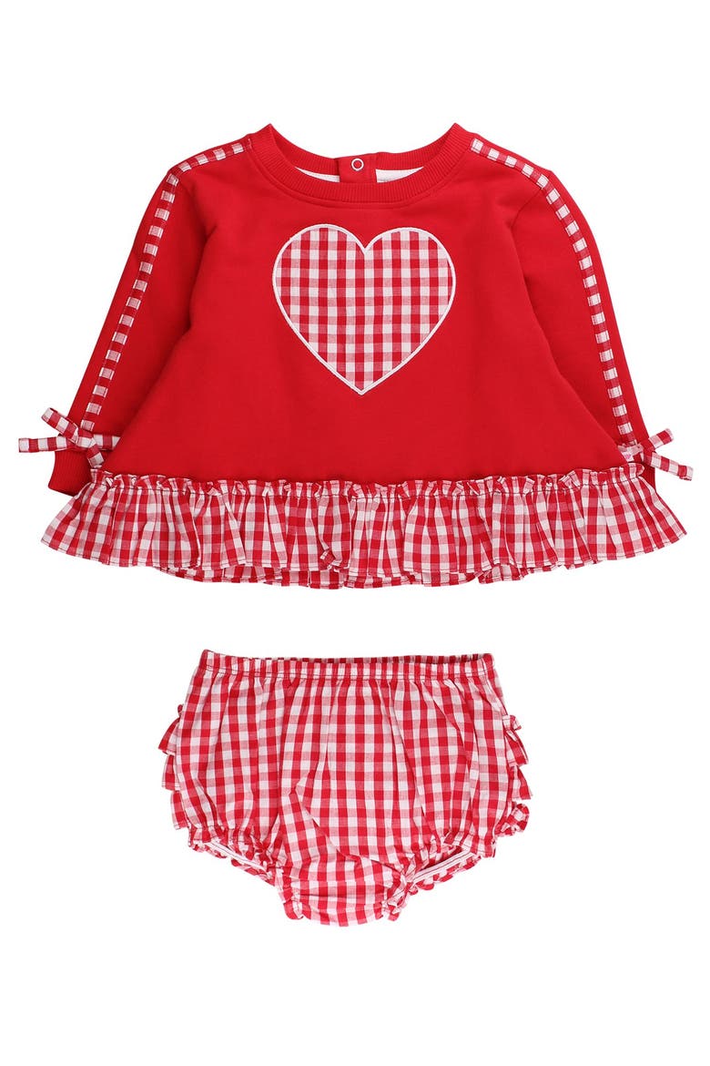 Long Sleeve Sweatshirt Swing Top and Bloomer Set, Main, color, Heart Red Gingham