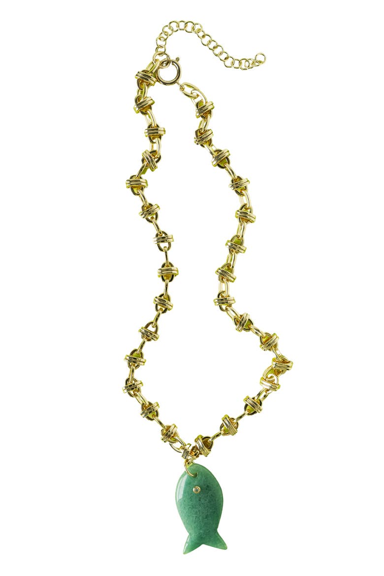 Pisces Pendant Necklace, Main, color, GREEN/ GOLD