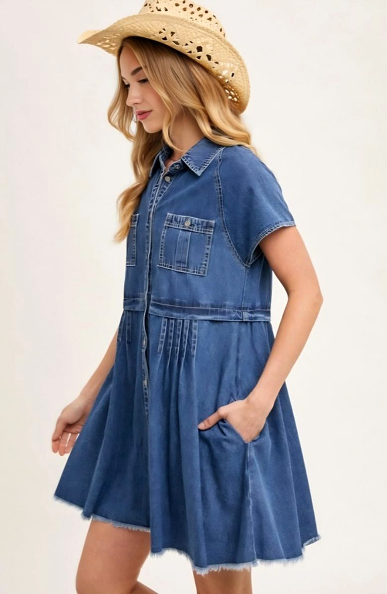 Knit and Lounge Button-Down Denim Mini Dress, Alternate, color, Denim Blue