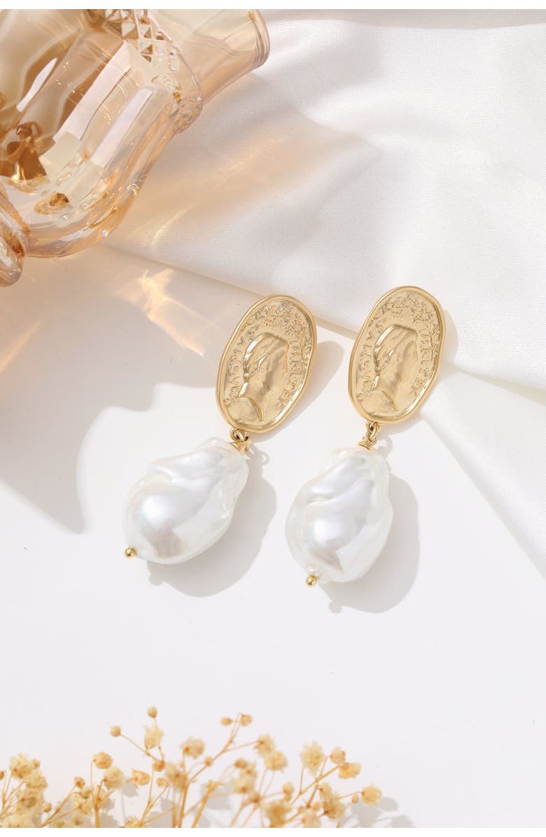 Classicharms Matted Gold Sculpted Oversized Baroque Pearl Drop Earrings, Alternate, color, Gold