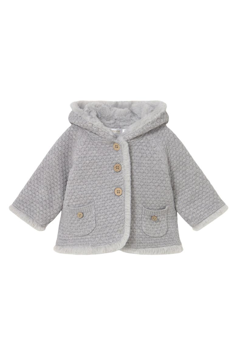 Knit Jacket with Faux Fur, Main, color, Grey