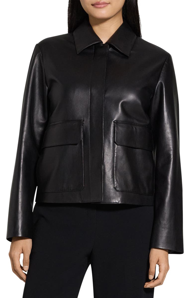 Theory Boxy Patch Pocket Leather Jacket, Main, color, 