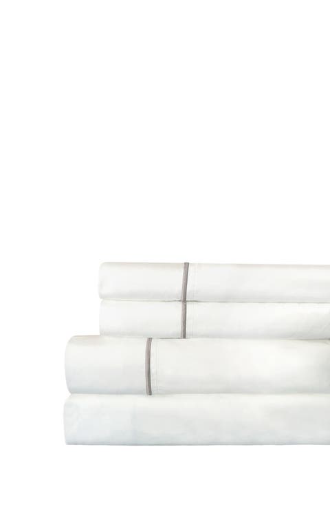Single Stripe Embroidered 300 Thread Count Cotton Percale Sheet Set