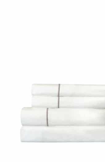 MELANGE HOME Single Stripe Embroidered 300 Thread Count Cotton Percale Sheet Set