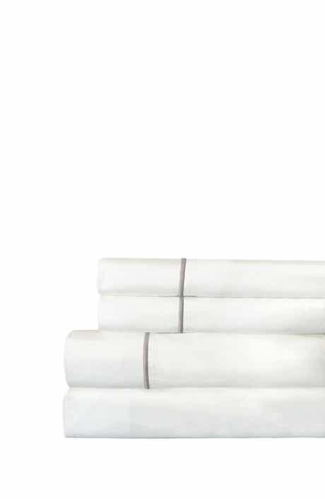 MELANGE HOME Single Stripe Embroidered 300 Thread Count Cotton Percale Sheet Set