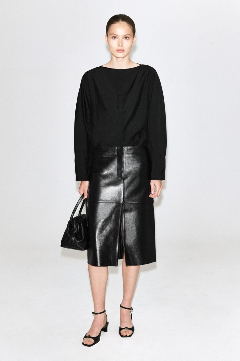 Sculpted Boat-neck Blouse, Alternate, color, BLACK