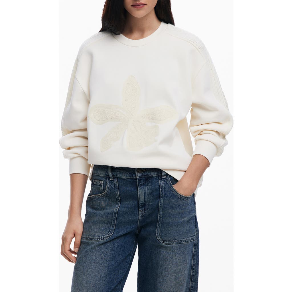 Desigual Appliqué Patch Sweatshirt In Light Beige