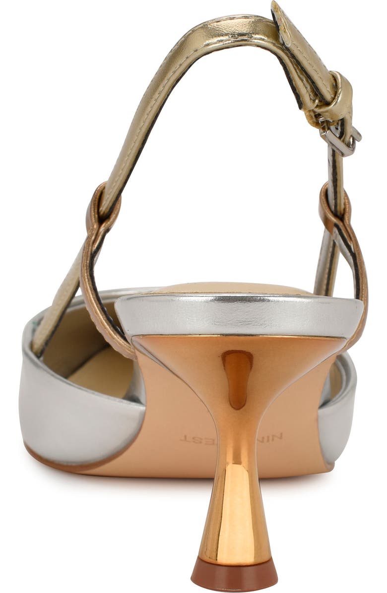 Nine West Rhonda Slingback Pointed Toe Kitten Heel Pump, Alternate, color, Silver/Gold