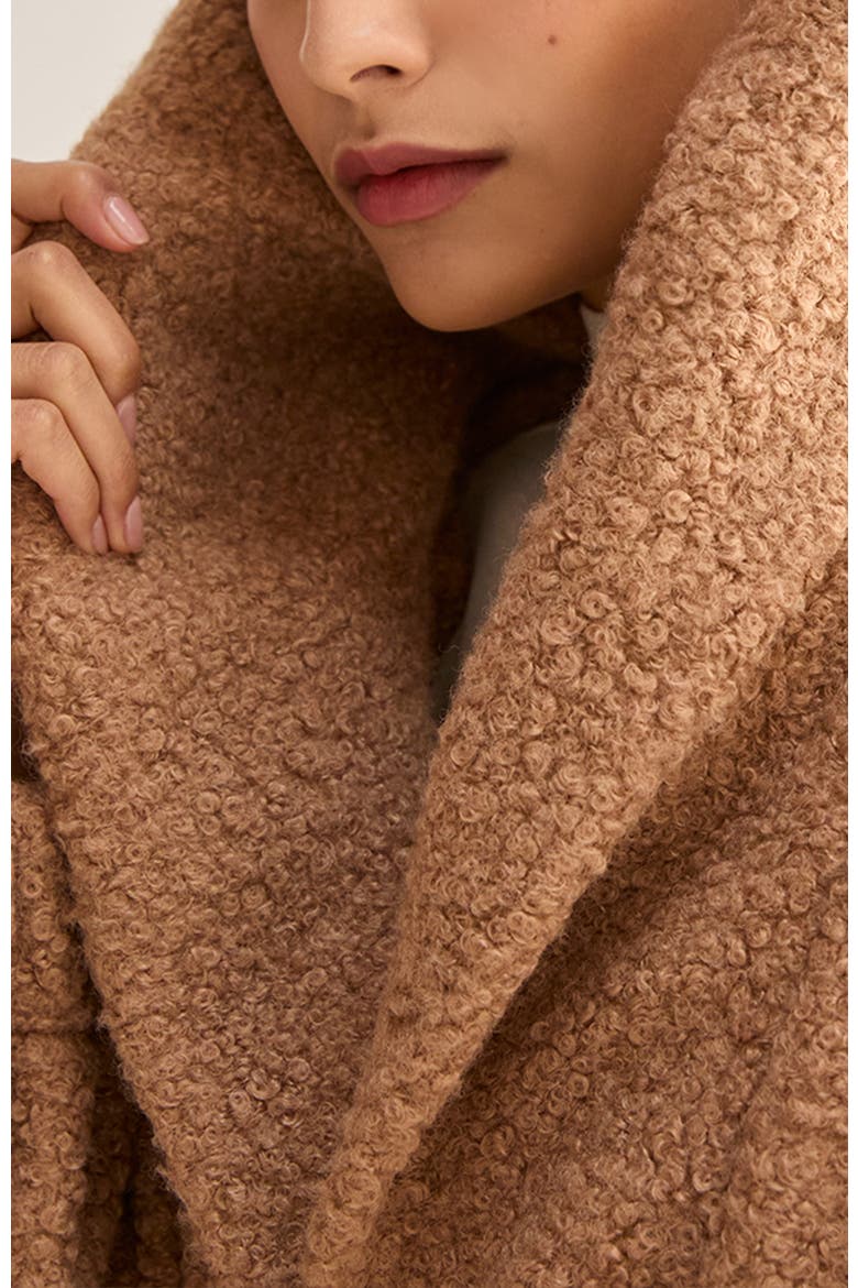 Cinched Waist Hooded Boucle Jacket, Alternate, color, Mocha