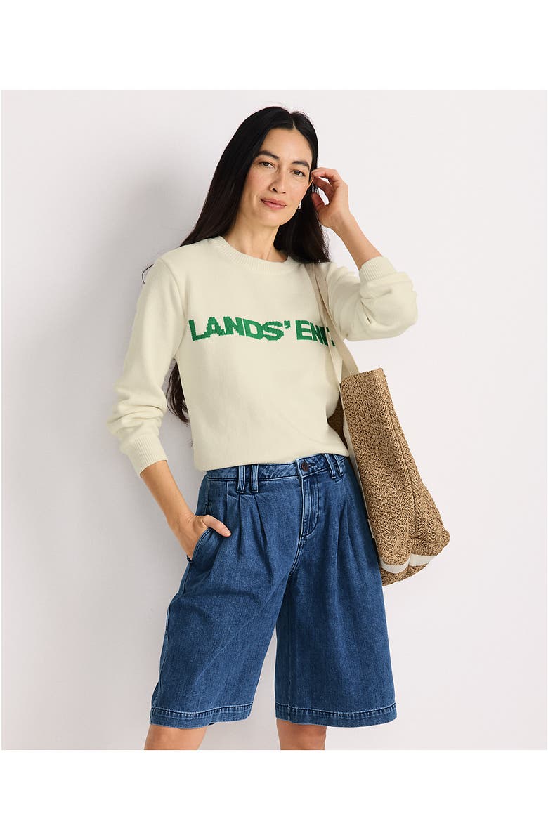 Lands' End Lightweight Denim Mid Rise Pleated 12" Slouchy Shorts, Alternate, color, 