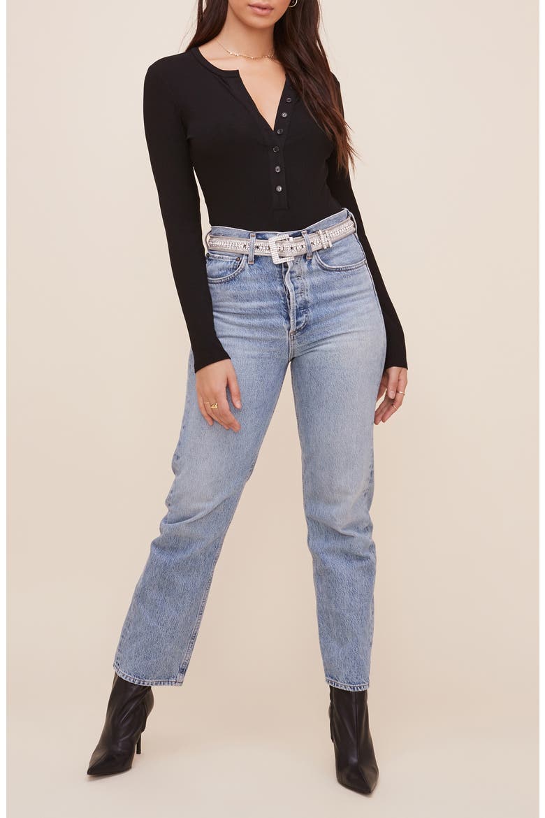 Ribbed Henley Bodysuit, Alternate, color, WASHED BLACK