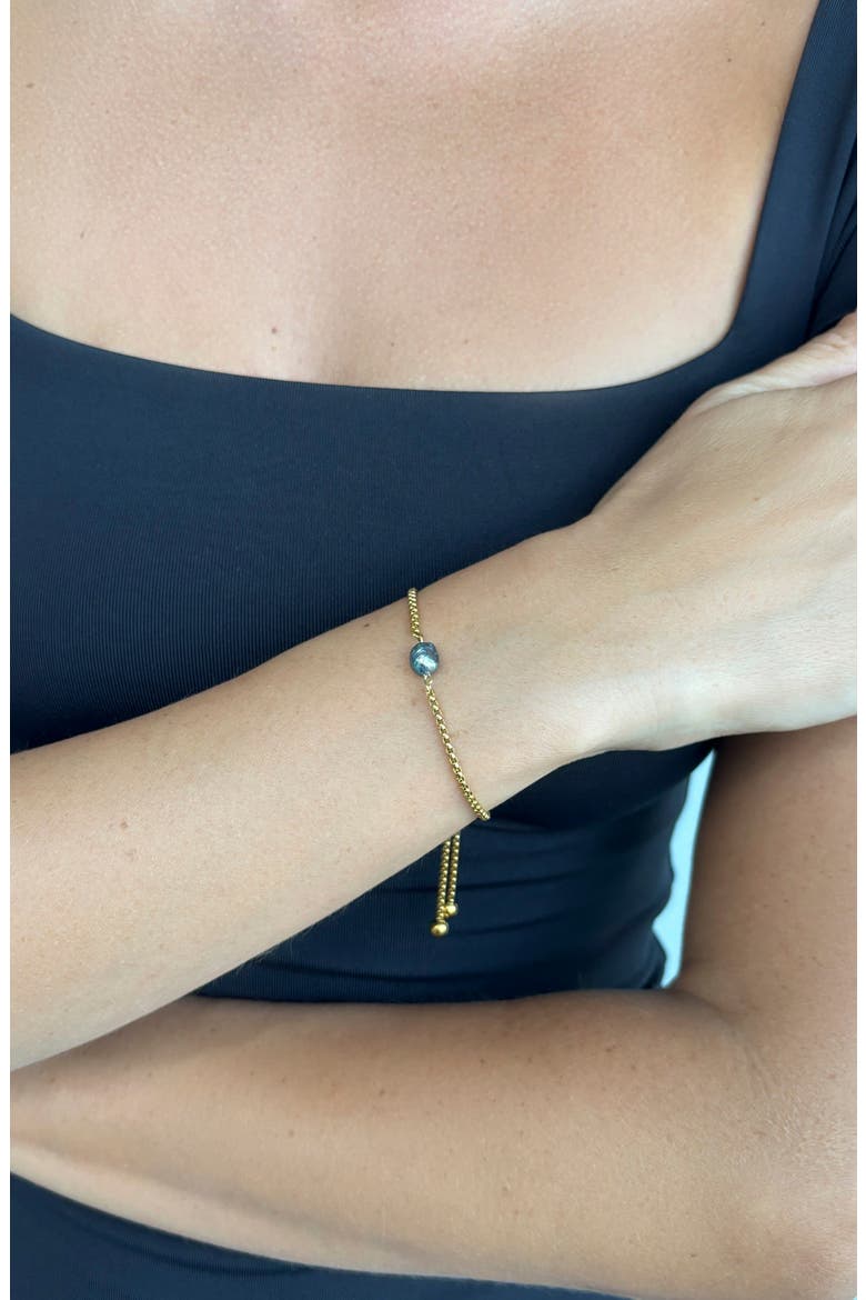Pearl Adjustable Slider Bracelet, Alternate, color, GOLD/ BLACK