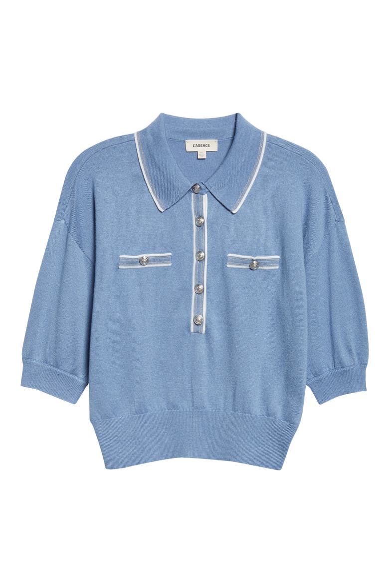 Masaki Polo Sweater, Alternate, color, HARBOR BLUE/ IVORY/ NICKEL