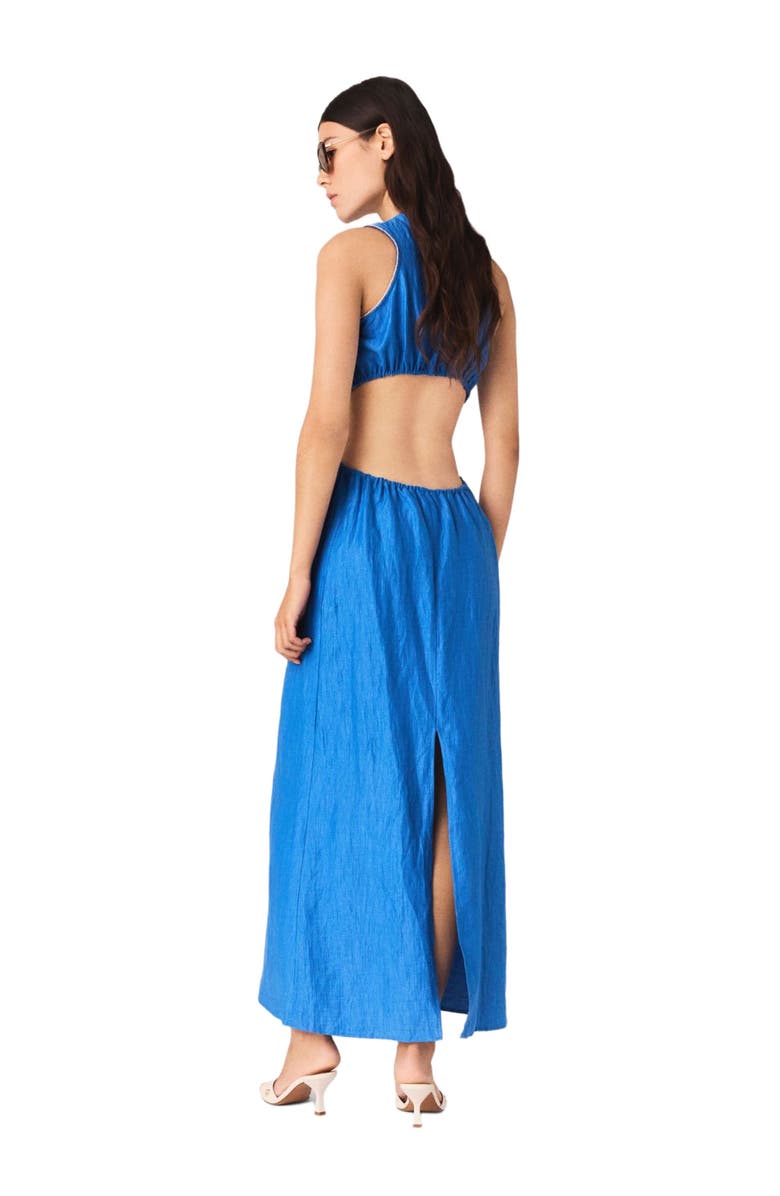 maje Backless Linen-Blend Midi Dress, Alternate, color, Blue