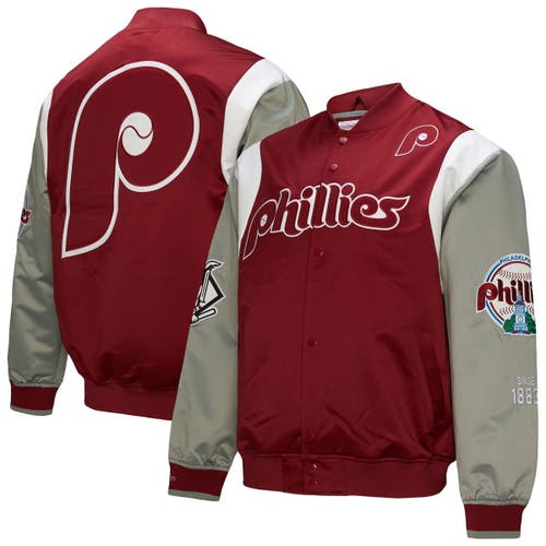 Mitchell & Ness Men's Burgundy/gray Philadelphia Phillies Cooperstown Collection Team Origins Satin Full-snap Jacket