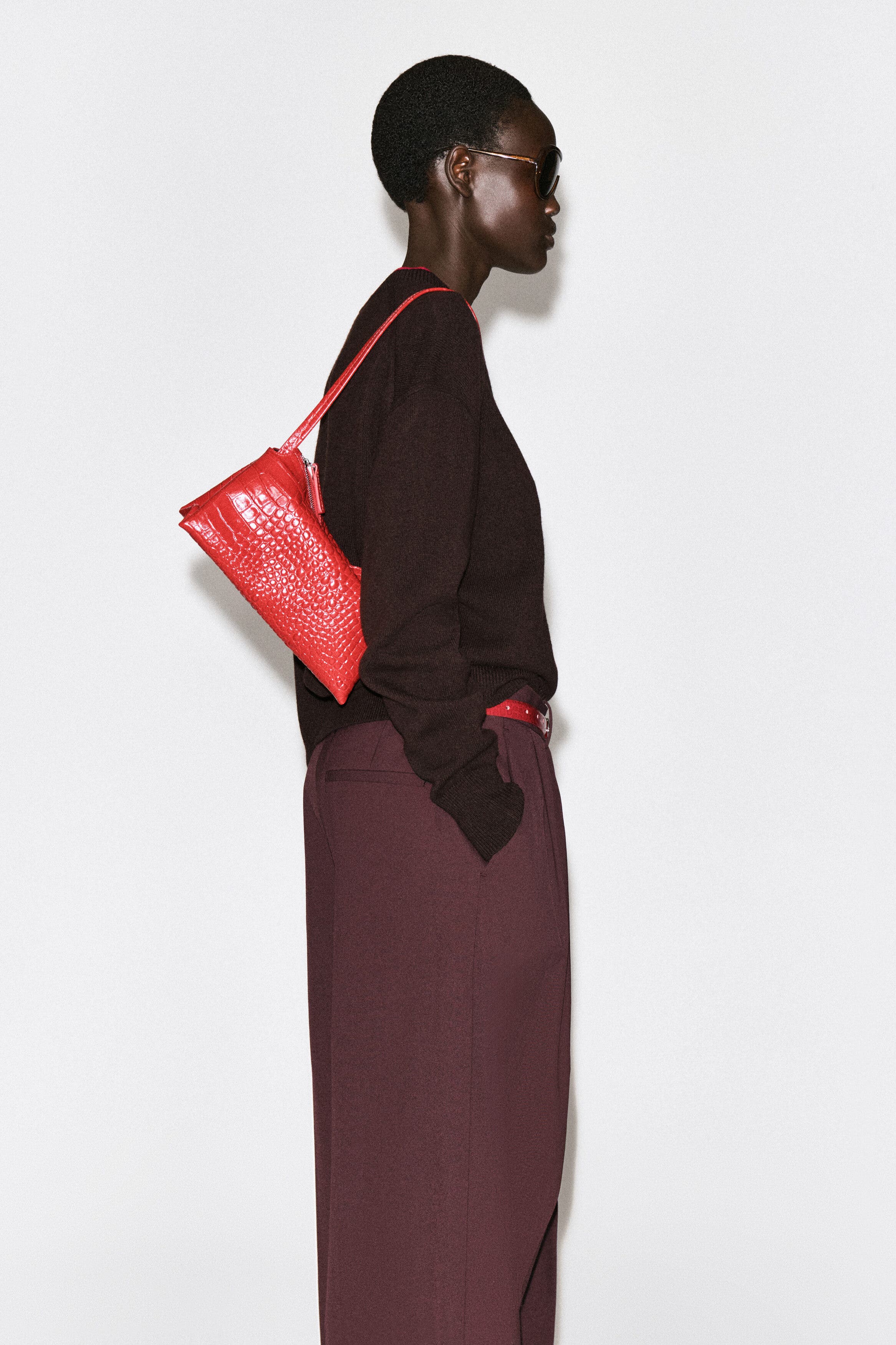 Mini Pavilion Shoulder Bag - Leather, Alternate, color, RED / CROC EFFECT