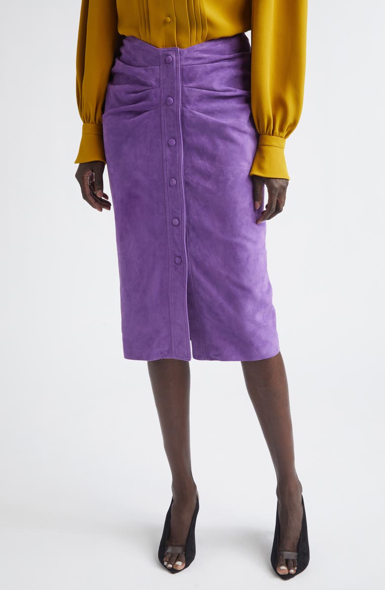Valentino Ruched Suede Skirt, Main, color, Dark Purple