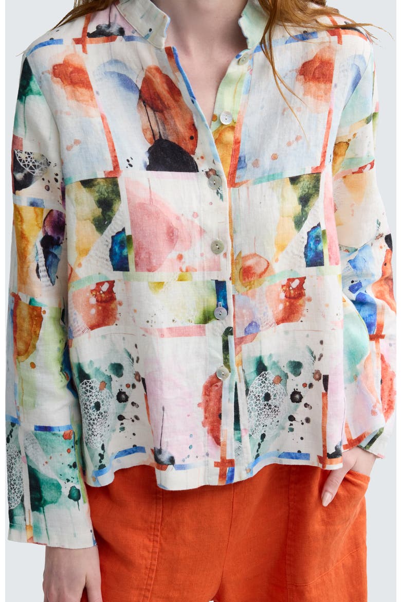 Avelia Painterly Print Linen Shirt, Alternate, color, Multihued