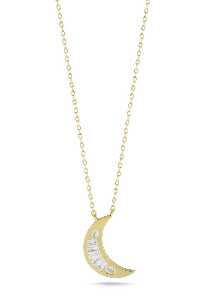 14K Gold Plate Sterling Silver CZ Crescent Moon Pendant Necklace, Main, color, GOLD