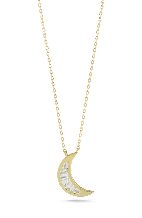 14K Gold Plate Sterling Silver CZ Crescent Moon Pendant Necklace