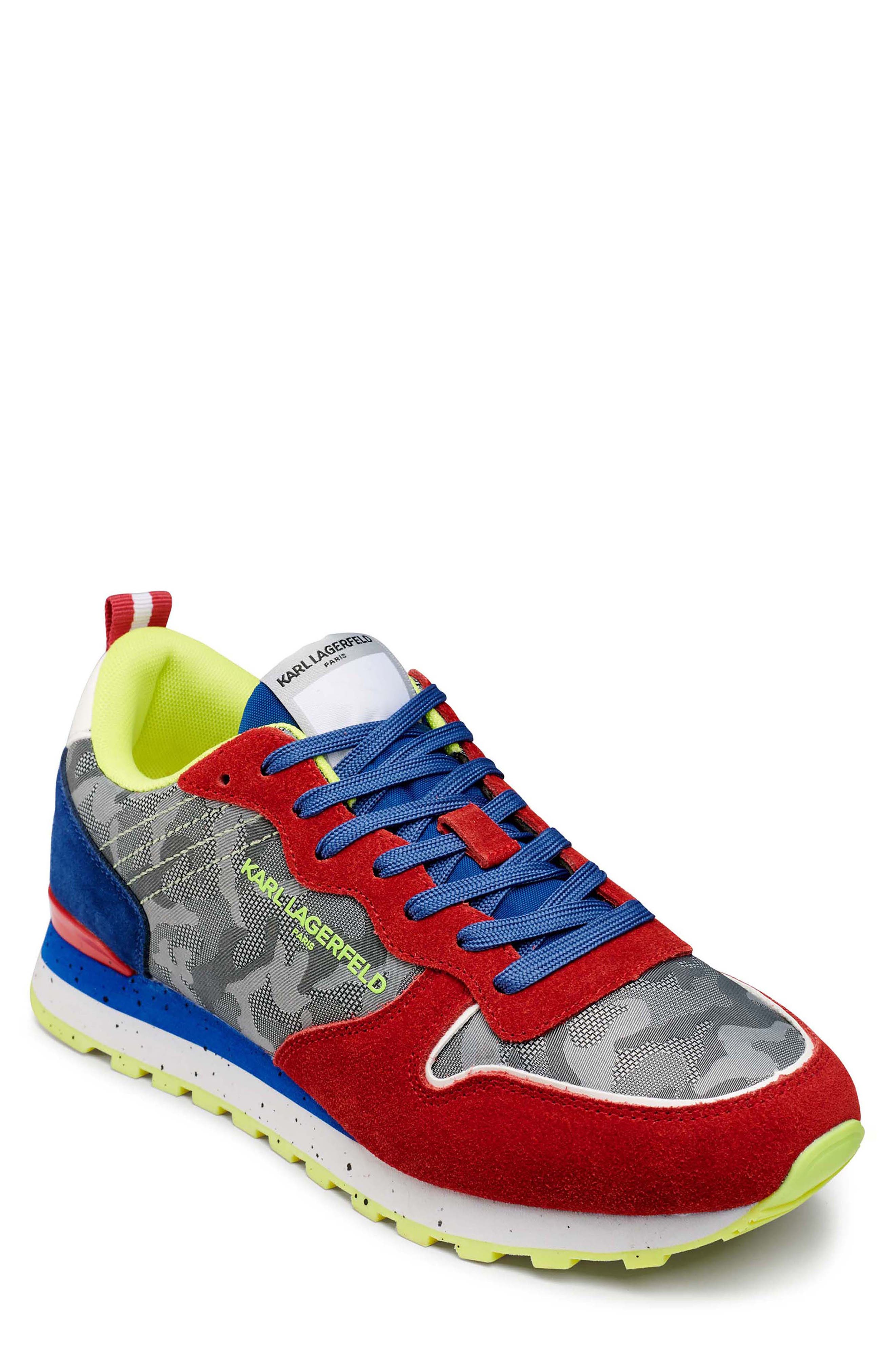 KARL LAGERFELD PARIS Suede & Camo Speckled Sole Running Sneaker, Main, color, 