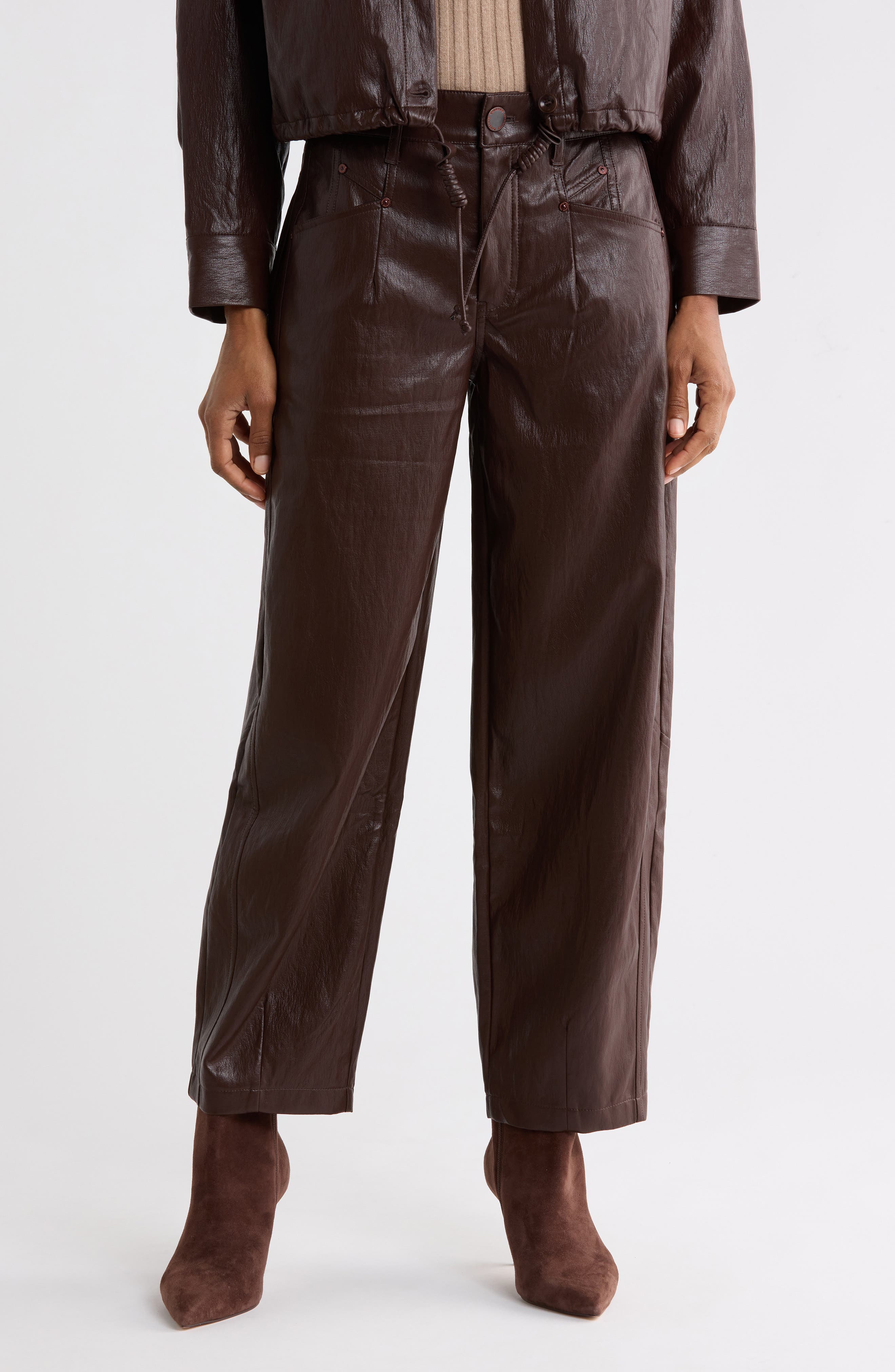 Faux Leather Relaxed Barrel Ankle Pants