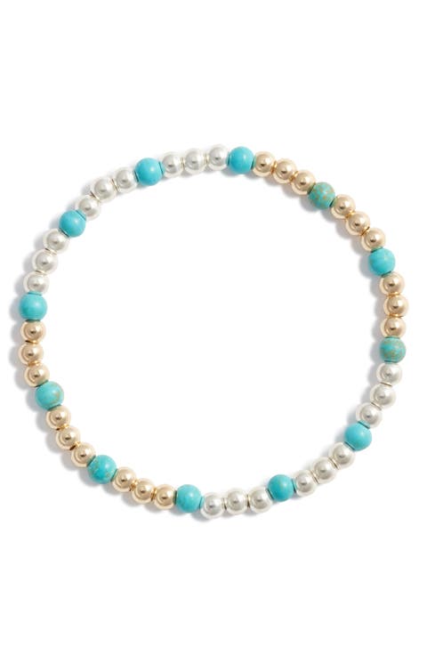 Turquoise Stone & Bead Stretch Bracelet
