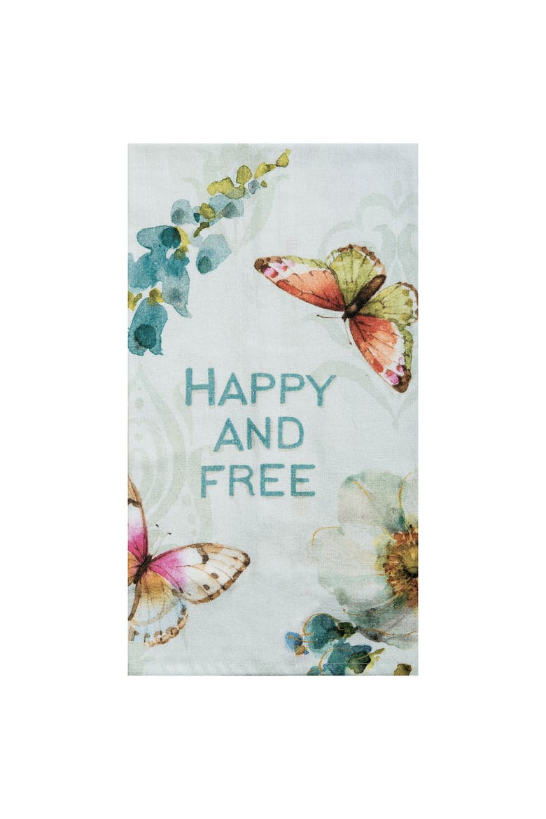 Happy and Free Printed Cotton Flour Sack Kitchen Towel, Main, color, White