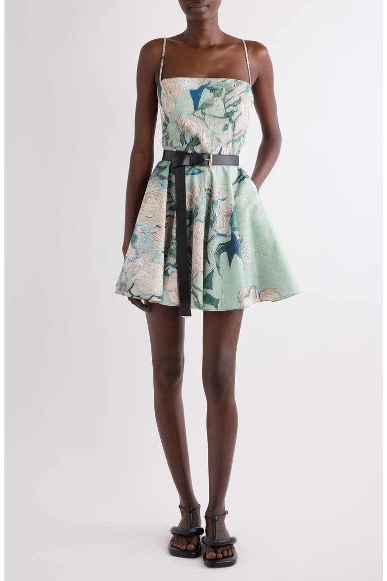 Rose Jacquard Sliced Minidress, Main, color, MINT GREEN